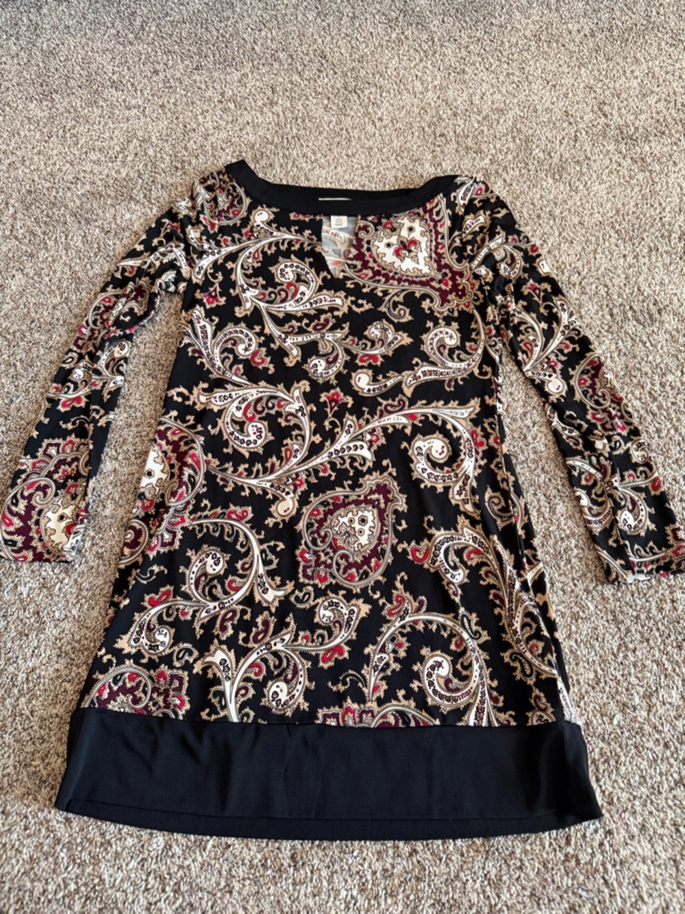 White House Black Market Black Paisley Print Long Sleeve Top